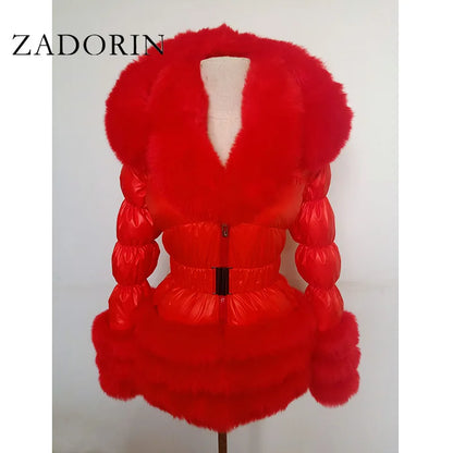 ZADORIN Winter Coat Women New Fashion Faux Fur Coat Detachable Sleeves Hood Duck Down Coats Hooded Black Puffer Jacket Outwear