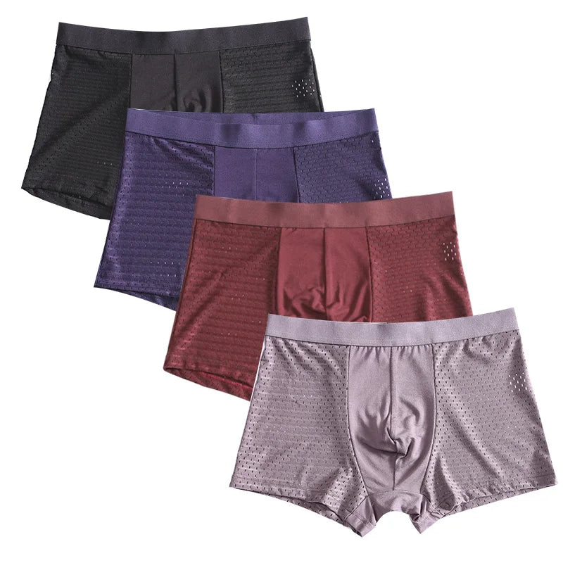 L-8XL Plus Banboo Fiber Men Underwear Male boxer Solid Panties Shorts Men's  Underpants Breathable Intimate Man boxers 4pcs