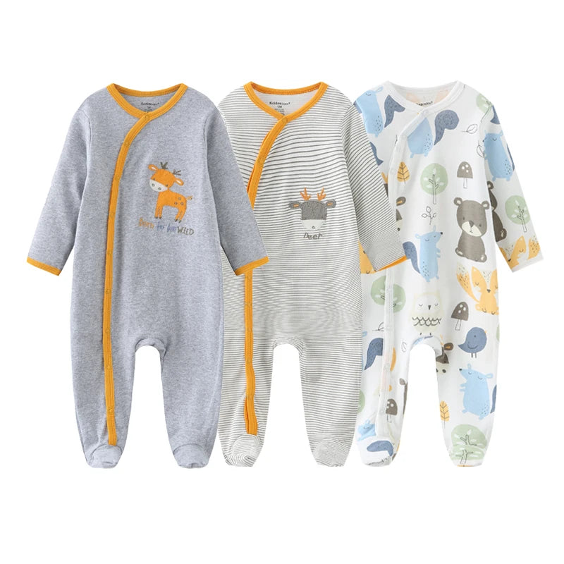 3PCS Newborn Cotton Baby Girl Clothes Cartoon Baby Boy Clothes Sets Autumn Long Sleeve Jumpsuits Spring Zipper Bebes