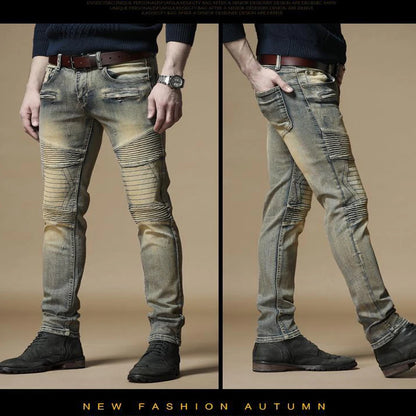 Top Fashion Slim Fit Men's Distressed Denim Bikers Jeans Pants Mid-Waist Pencil Style with Fast Delivery