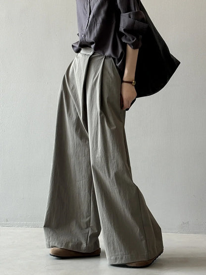 Asymmetric Diagonal Placket Wide Leg Pants for Women's Spring Casual High Waisted Straight Leg Pants