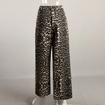 Enyami Leopard Print Women's Streetwear Wide-leg Drape Baggy High Waist Loose Casual Mopping Pants