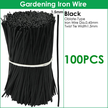 100PCS Gardening Cable Ties Reusable Oblate Iron Wire Twist Tie for Flower Plant Climbing Vines Multifunction Coated Fix Strings