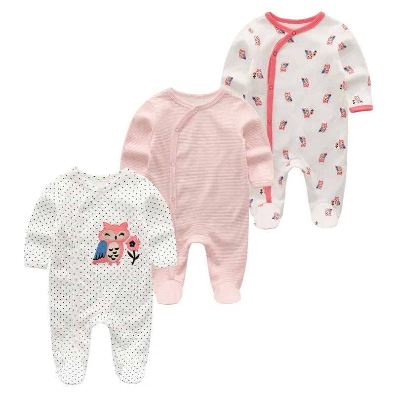 3PCS Newborn Cotton Baby Girl Clothes Cartoon Baby Boy Clothes Sets Autumn Long Sleeve Jumpsuits Spring Zipper Bebes