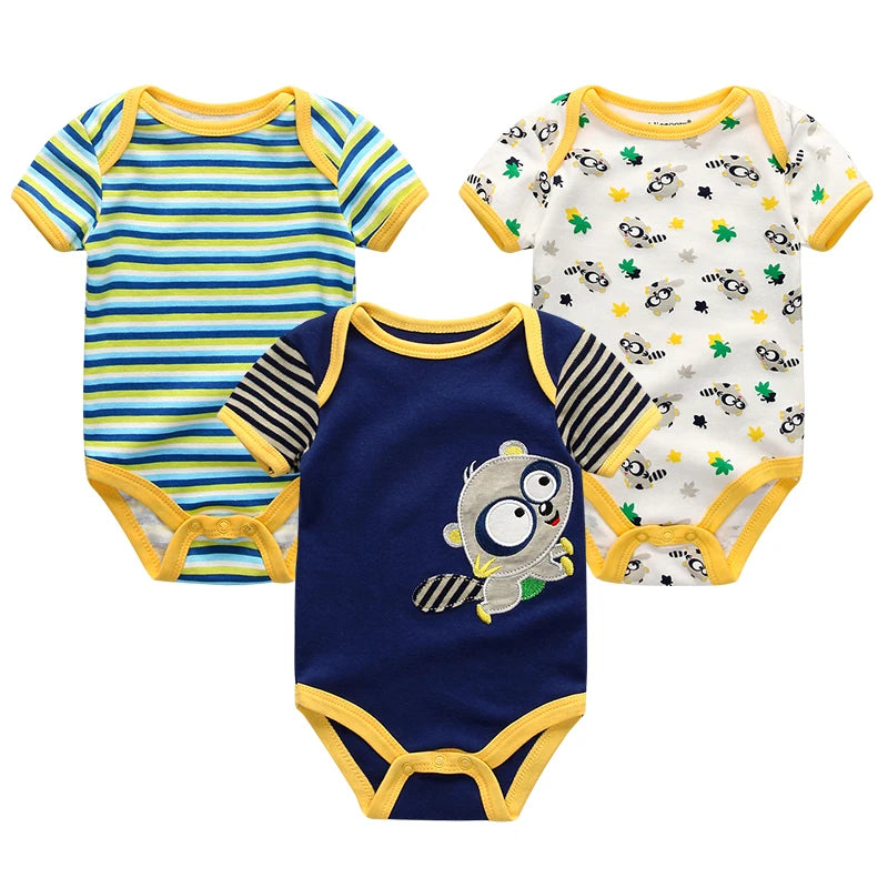 Baby Boy Jumpsuits 3 Pieces Newborn Clothes Set Toddler Girl Bodysuit Kiddiezoom Clothing 100%Cotton Soft Infant Rompers 0-12M