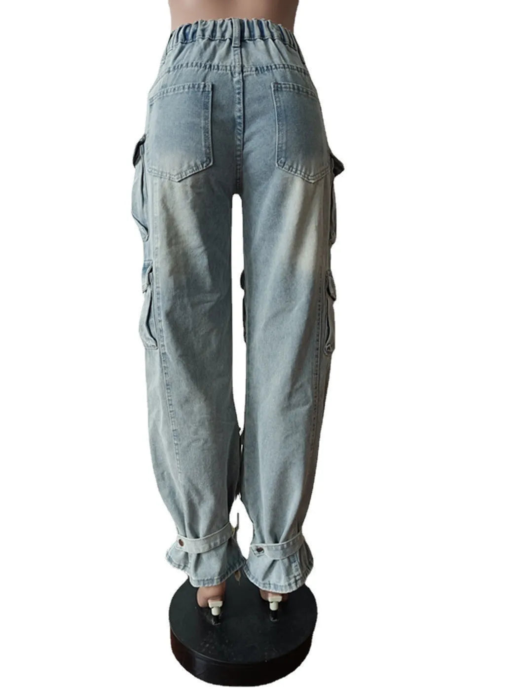 2023 Summer New Multi-Pocket Denim Cargo Pants Ladies Jean Pants Baggy Ripped Wide Leg Jeans Blue Woman Washed Cargo Trousers