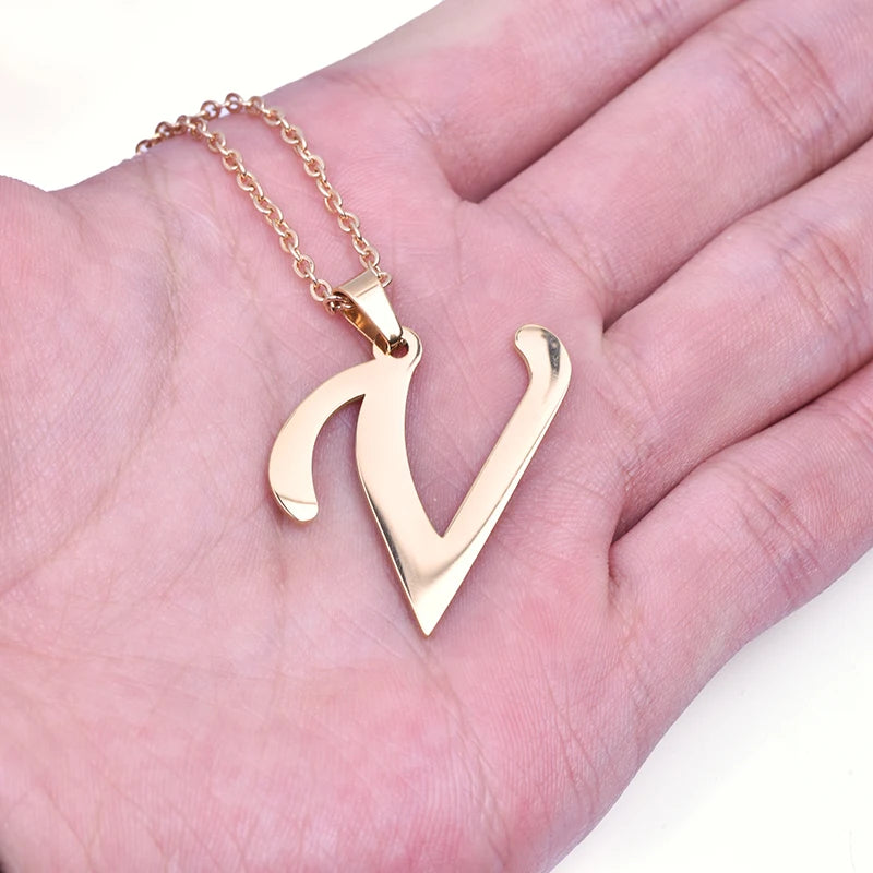 26 Letters Necklace Stainless Steel Initial Necklaces For Women Men Pendant Big Alphabet Chain On The Neck Choker Cadenas Hombre