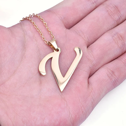 26 Letters Necklace Stainless Steel Initial Necklaces For Women Men Pendant Big Alphabet Chain On The Neck Choker Cadenas Hombre