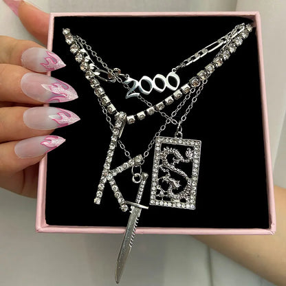 New Multi Layer Butterfly Dragon Charms Crystal Necklaces For Women Punk Golden Angel Letter Clavicle Chain Hiphop Gifts Jewelry