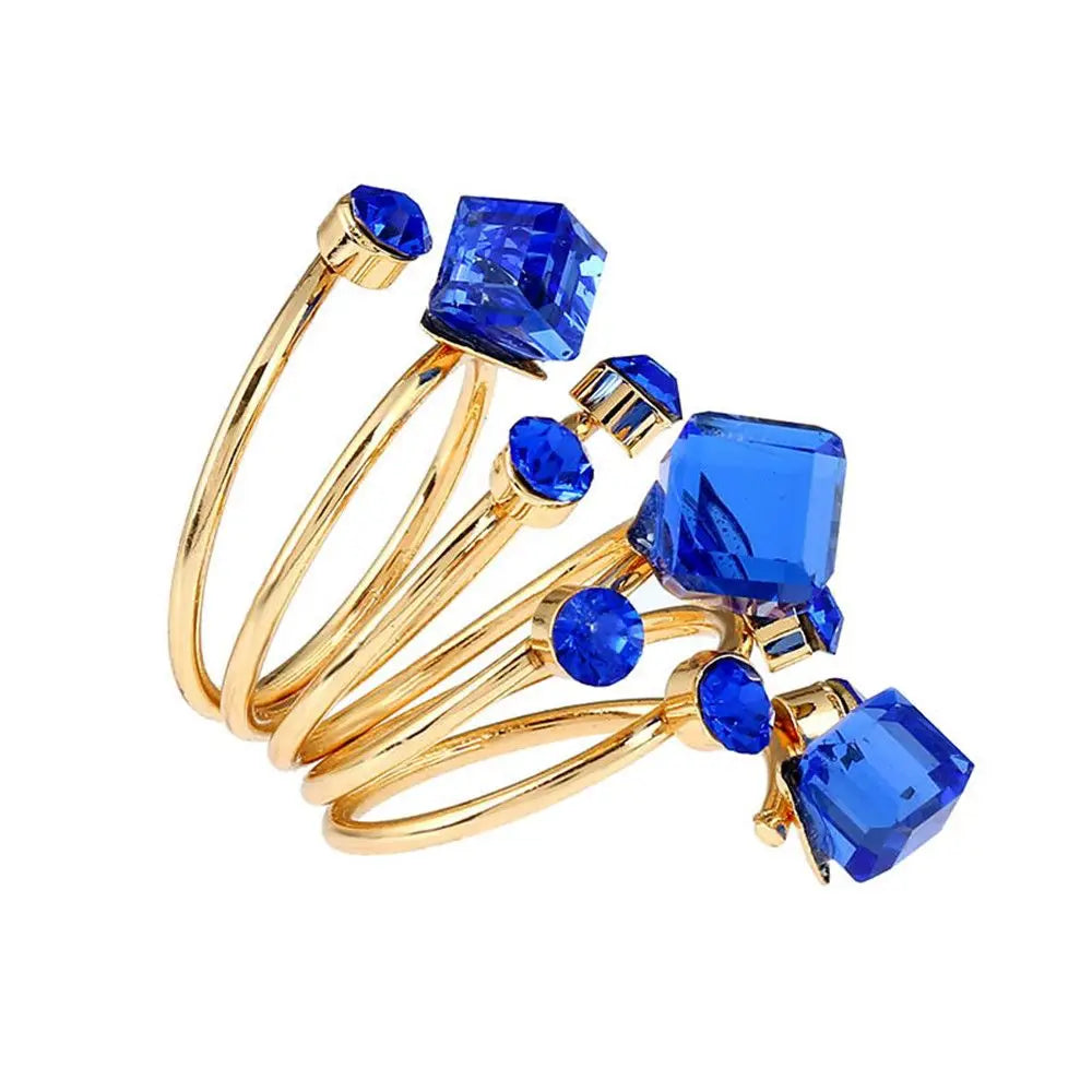 Exaggerated Luxury Vintage Geometric Rhinestone Opening Ring Knuckle Finger Antique Rings for Women Punk Statement Jewelry Gift