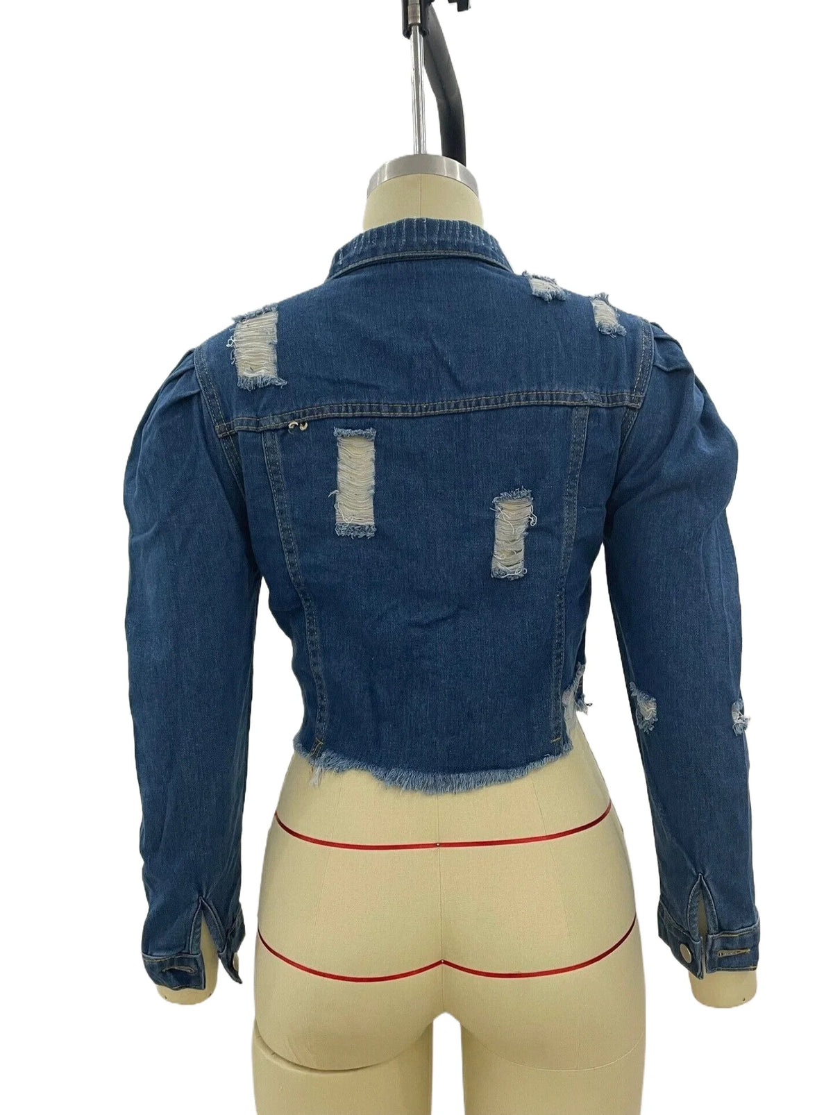 KY Cropped Half Jean Jackets Support Customization Ripped Distressed Raw Edge Women Blue Jeans Jackets