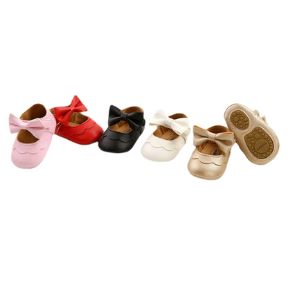 Citgeett 0-18M Baby Infant Girls Flat Shoes Bow Knot Solid First Walker Soft Sole Newborn Infant Toddler Girls Princess Shoes