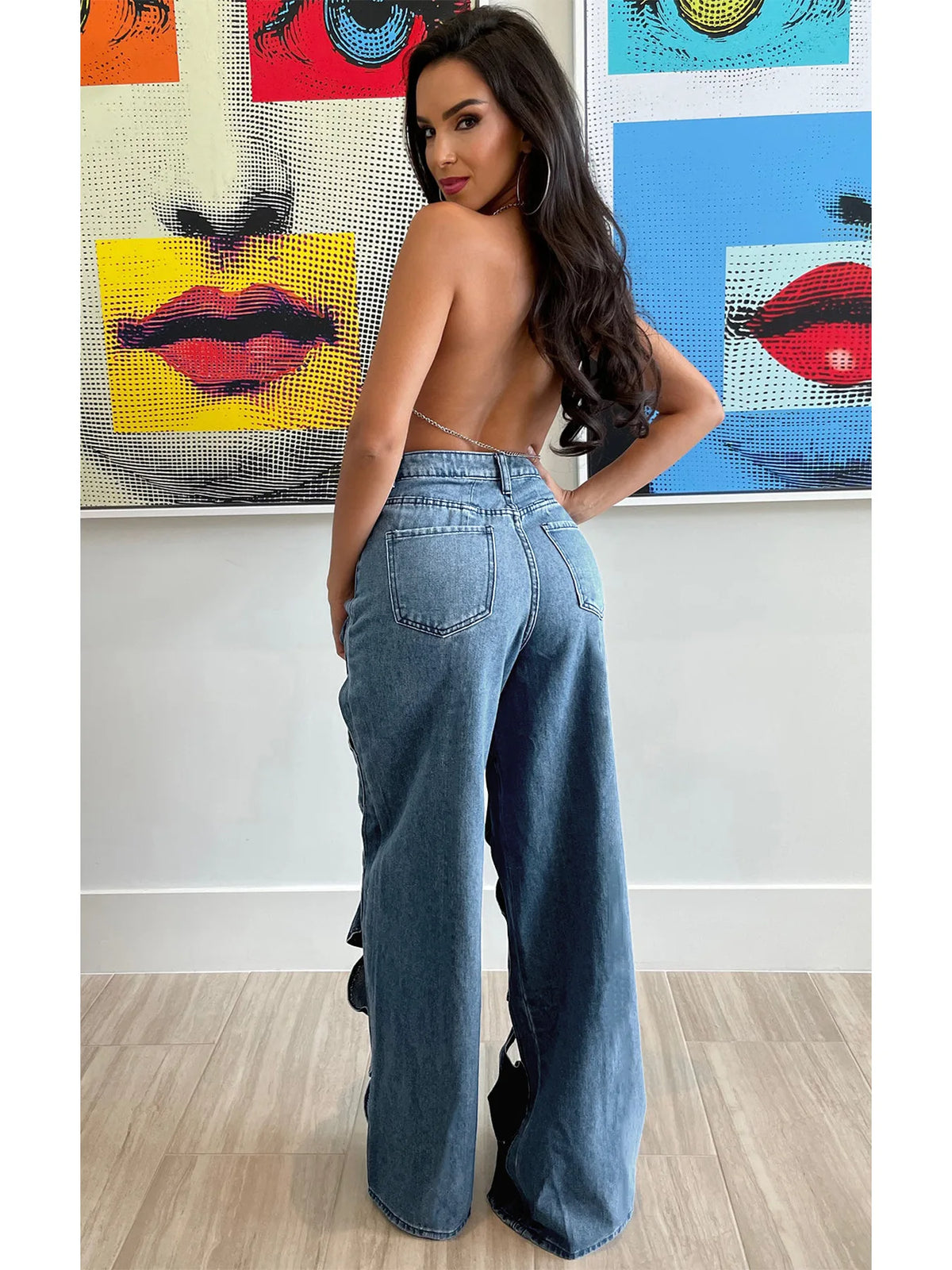Clothes Vendors Boutique Wholesale Cutout Streetwear Denim Hot Bottom Wide Leg Pants Women Jeans