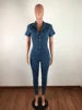 Womens Sexy Blue Denim Wash Bodysuit Bodycon Jumpsuit Plus Size Jeans Romper for Women