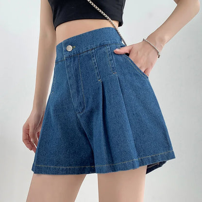 Plus Size Women's Denim Shorts Summer A-line WideLeg Baggy Tight High Waisted Women Casual Jeans