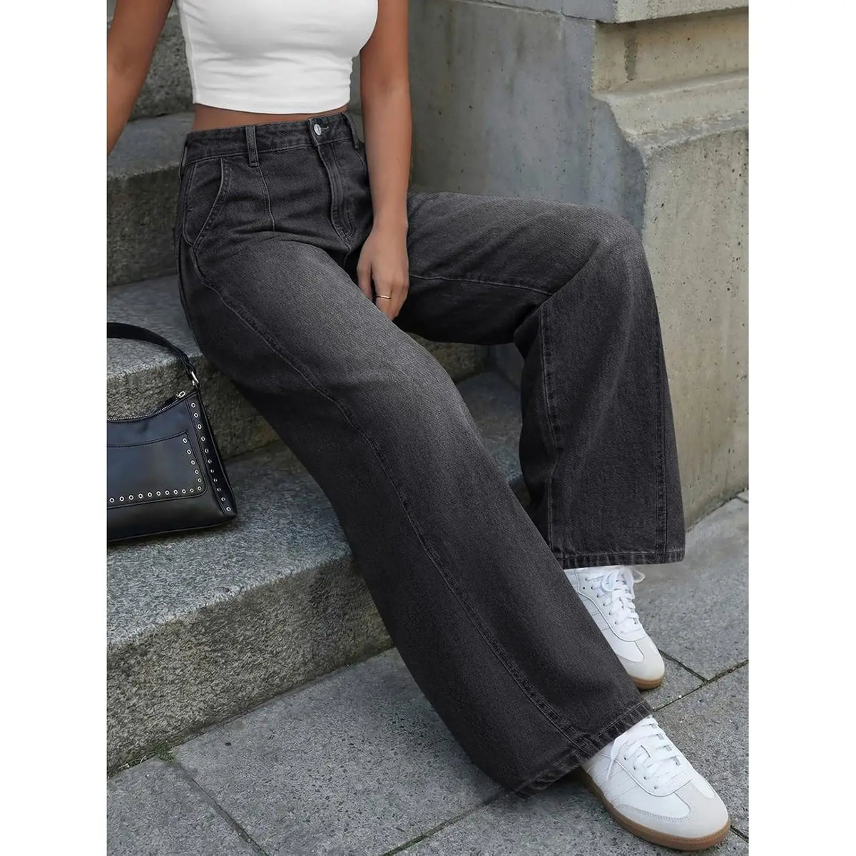 Women's Wide Leg Jeans High Waist Dark Wash Casual Denim Pants Baggy Soft Fabric