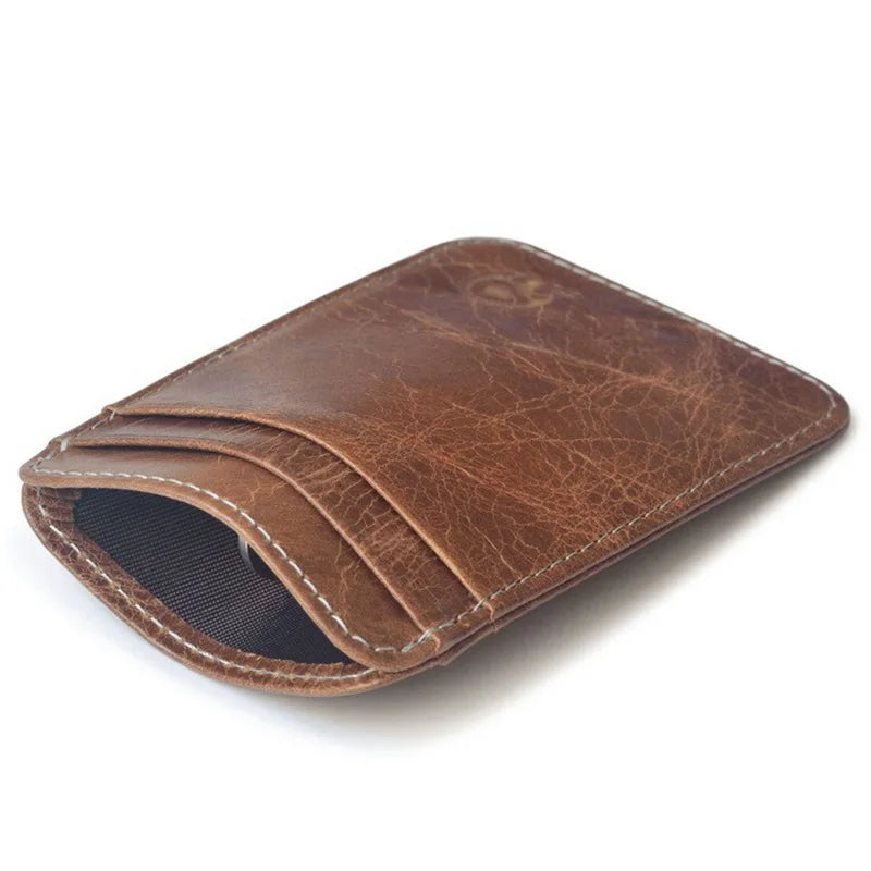 Wholesale Genuine Leather Convenient ID Pocket Bank Credit Card Case Vintage Thin Card Wallet Men Cash Bag Slim Bus Card Holder