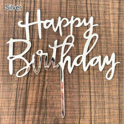 Acrylic Happy Birthday Cake Topper Gold Pink Birthday Cake Toppers Flags For Kids Birthday Party Cake Decorations Baby Shower