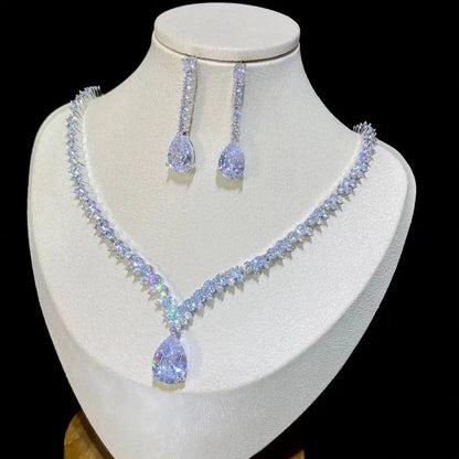 ASNORA Classic Water Drop Pendant Crystal Necklace For Women, Cubic Zirconia Bridal Wedding 2 Piece Jewelry Set X0178