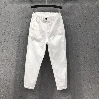 New Arrival Summer Women's Harem Pants All-matched Casual Cotton Denim Capri Pants Elastic Waist Yellow White Jeans Plus 5XL 6XL