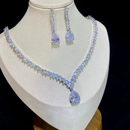 ASNORA Classic Water Drop Pendant Crystal Necklace For Women, Cubic Zirconia Bridal Wedding 2 Piece Jewelry Set X0178