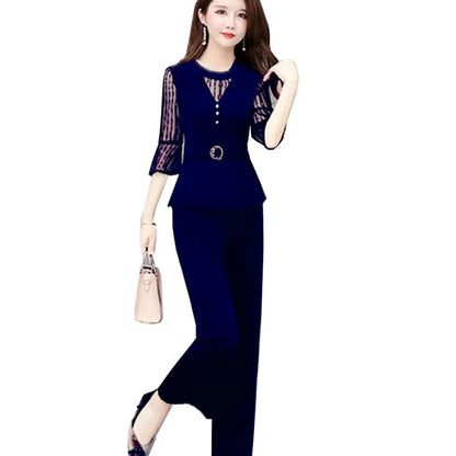 5XL Women Pants 2-Piece Set 2024 Female Summer Set Lady Slim Tops+ Wide leg Pants Two-Piece Suit Short Sleeve Suit C725