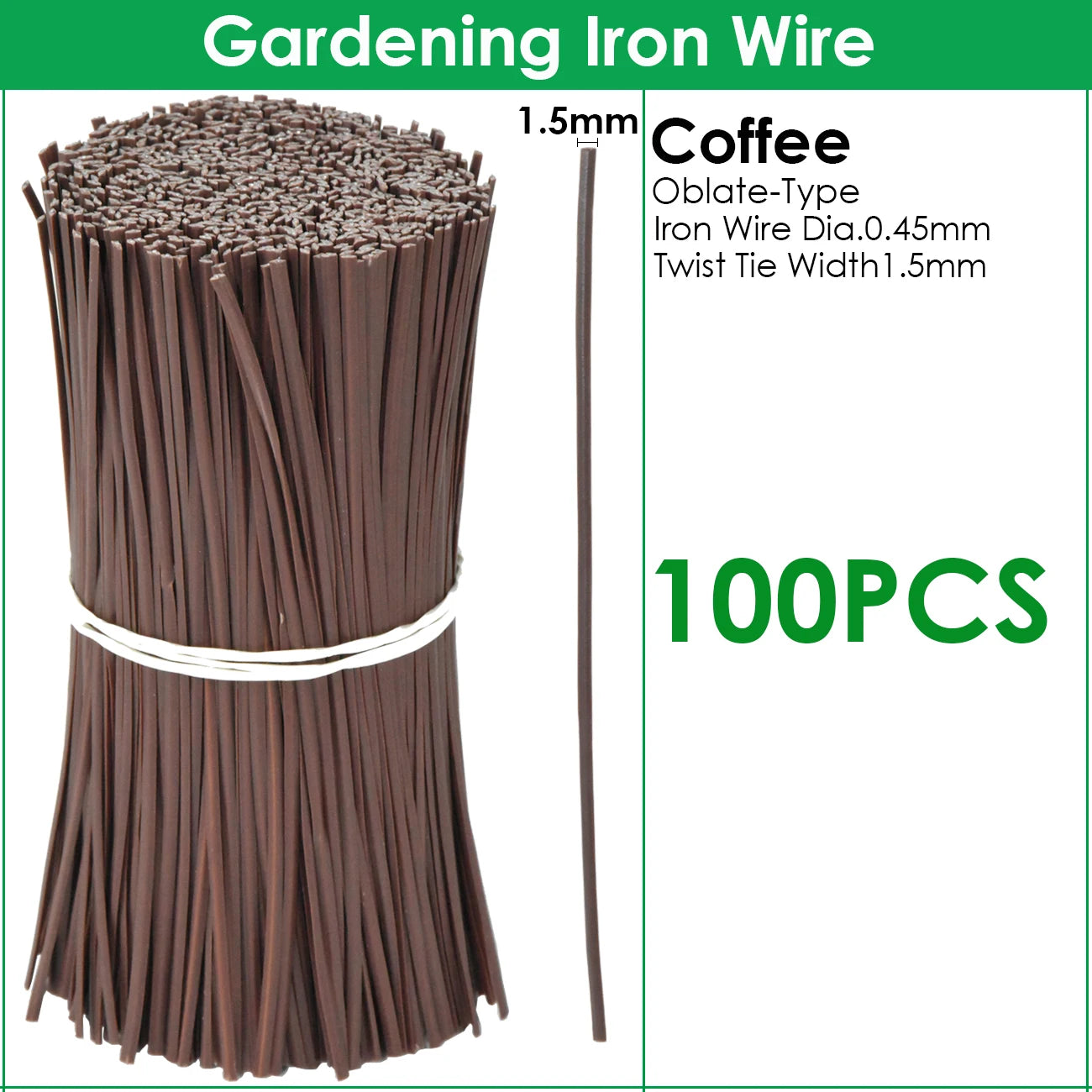 100PCS Gardening Cable Ties Reusable Oblate Iron Wire Twist Tie for Flower Plant Climbing Vines Multifunction Coated Fix Strings