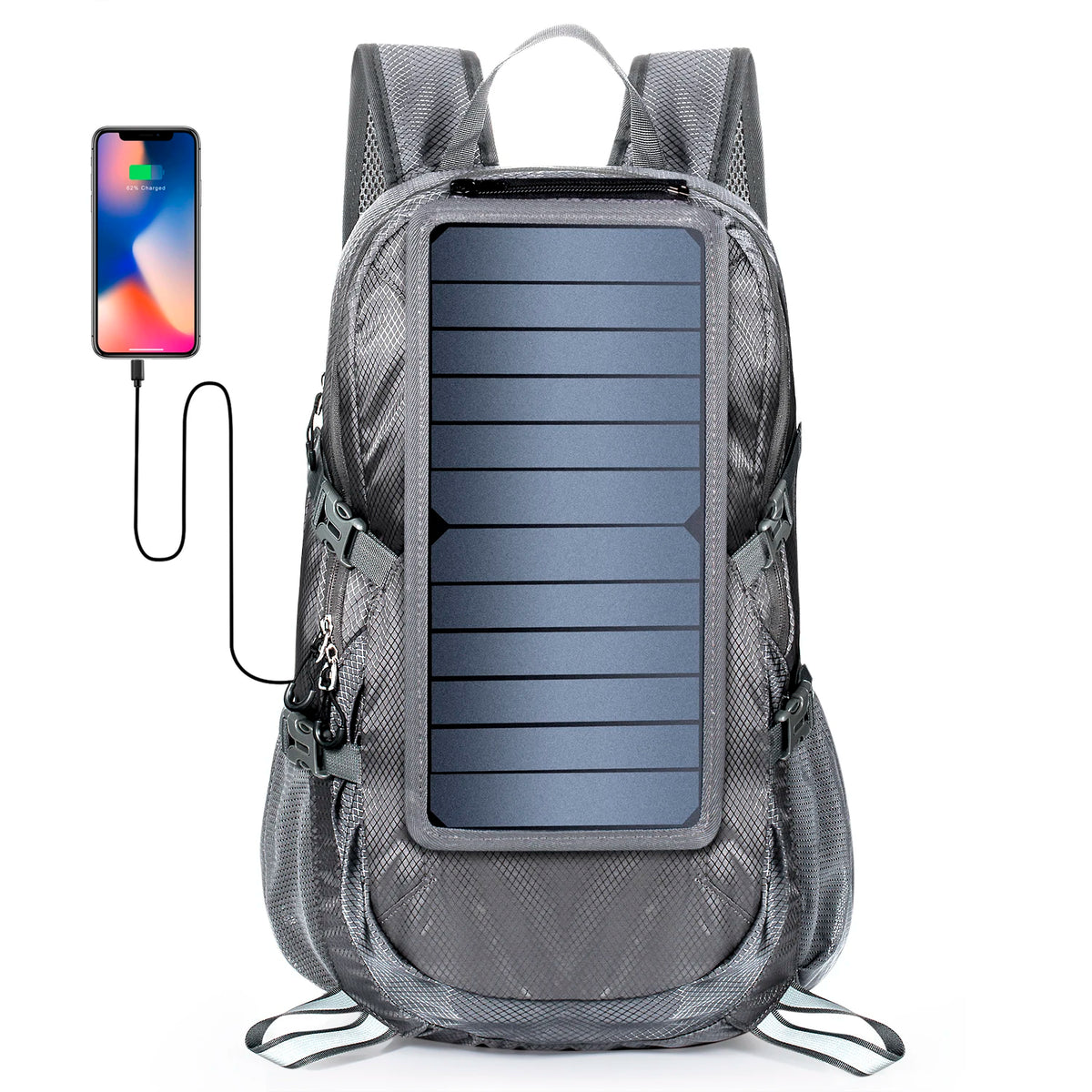 Solar Backpack Foldable Hiking Daypack With 5V Power Supply 6.5W Solar Panel Charge For Cell Phones