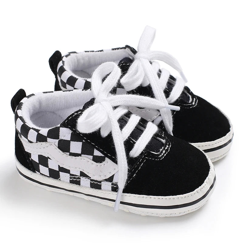 2025 New Baby Canvas Sneakers Anti-slip Soft Plaid Baby Boy Girl Shoes Newborns First Walkers Infant Baby Unisex Casual Shoes
