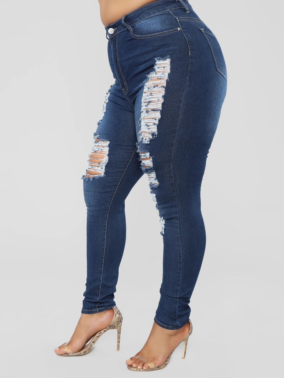 Mid Waist Women's Skinny Distressed Jeans Casual Ripped Destroyed Pocket Breathable Stretch Denim Hole 2XL Ladies' Pencil Pants