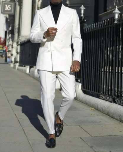 Costume Homme 2 Pieces Men Suit White Color Beach Wedding Formal Suits Peak Lapel Jacket Pants Causal  Prom Customized