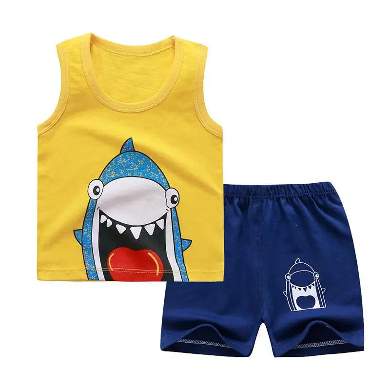Baby Boy Summer Clothes 2020 Cartoon Sleeveless Tops Vest + Shorts 2pcs Infant Clothing Outfits Kids Bebes Sport Suits