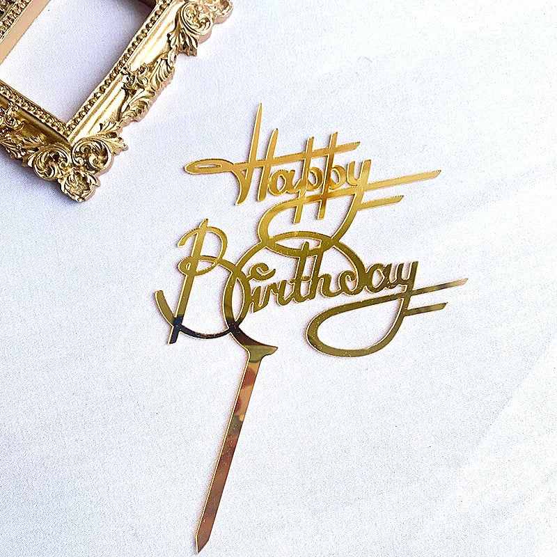 Acrylic Happy Birthday Cake Topper Gold Pink Birthday Cake Toppers Flags For Kids Birthday Party Cake Decorations Baby Shower