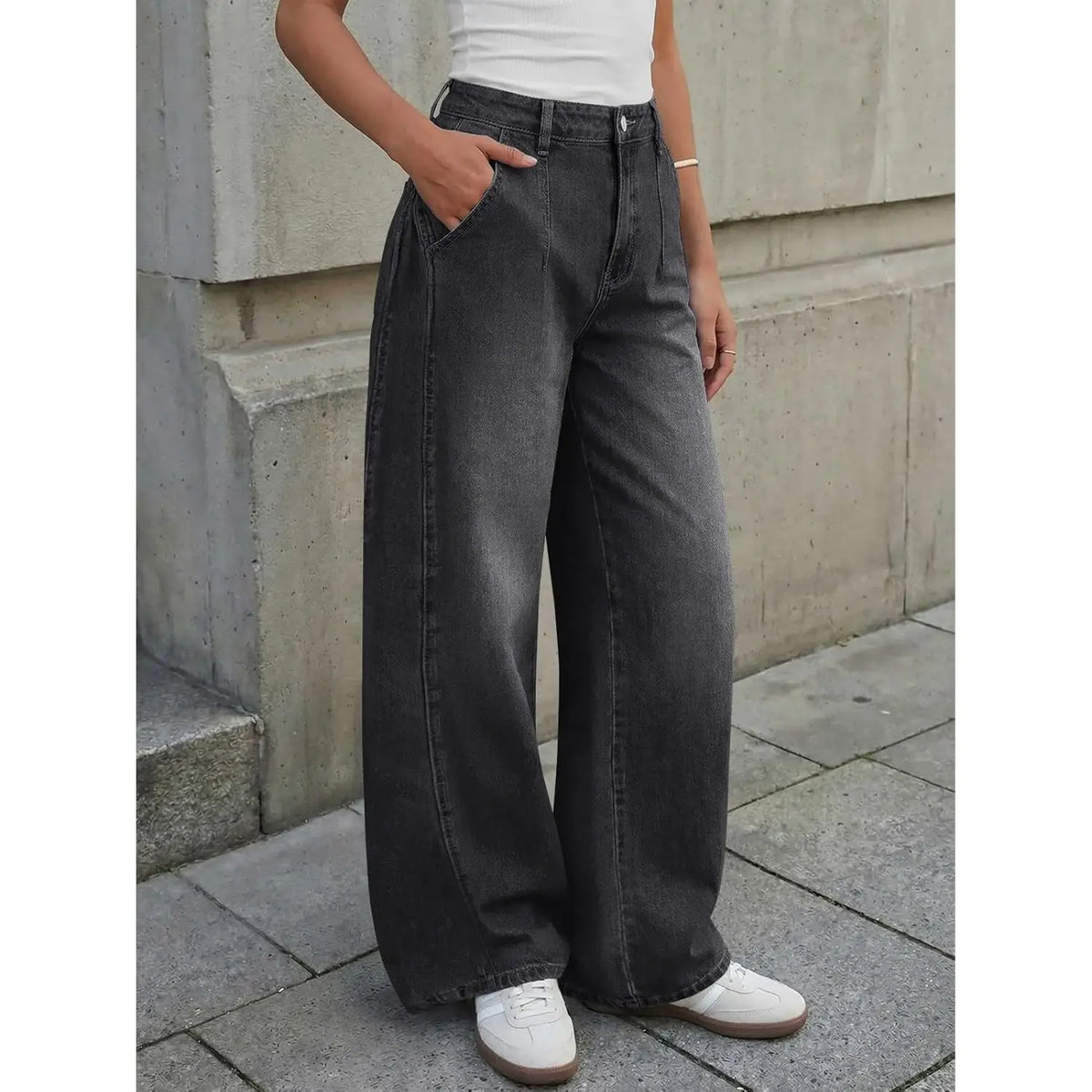 Women's Wide Leg Jeans High Waist Dark Wash Casual Denim Pants Baggy Soft Fabric