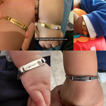Vnox Custom Engrave Mom Duaghter Son Name Baby Bracelets, Anti Allergy Stainless Steel Baptism Love Gifts, Adjustable Jewelry