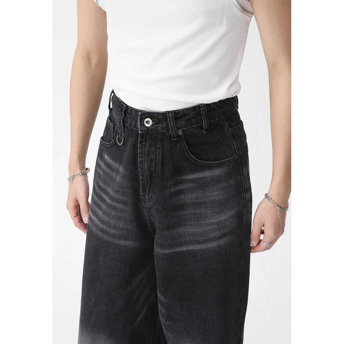 Men's Casual Loose Jeans Carpenter Designer New Men's Trend Washed Stone Black Gray Jeans Men's Personalized Customized Jeans