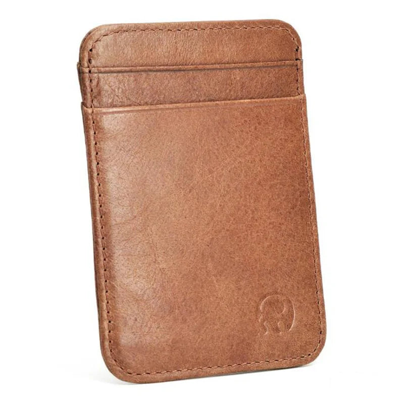Wholesale Genuine Leather Convenient ID Pocket Bank Credit Card Case Vintage Thin Card Wallet Men Cash Bag Slim Bus Card Holder
