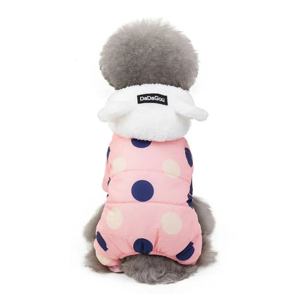 Dot Warm Pet Clothes for Dog Windproof Jackets Outdoor Fleece Hooded Coats Small Dog Winter Jumpsuit Clothing