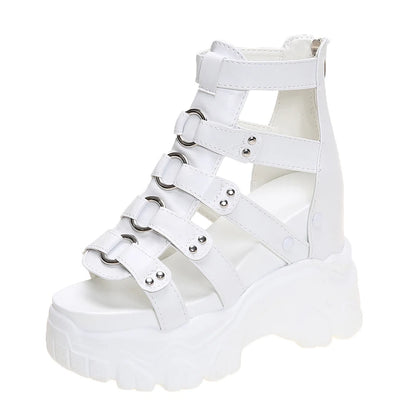 Women Thick Bottom Gladiator Shoes Woman Summer Chunky Sneakers High Platform Sandals Hollow Out 8CM Wedge Heels Beach Sandalias