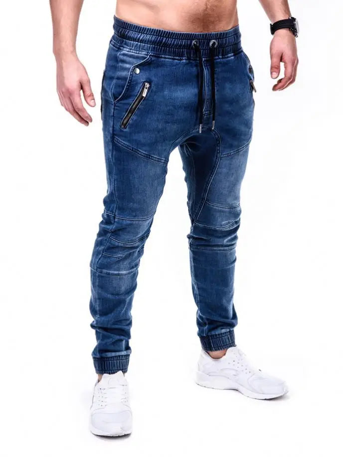 2024 Hot Sale Plus Size Retro Design Men's Washed Denim Causal Fashionable Zipper Pocket Long Drawstring Jeans