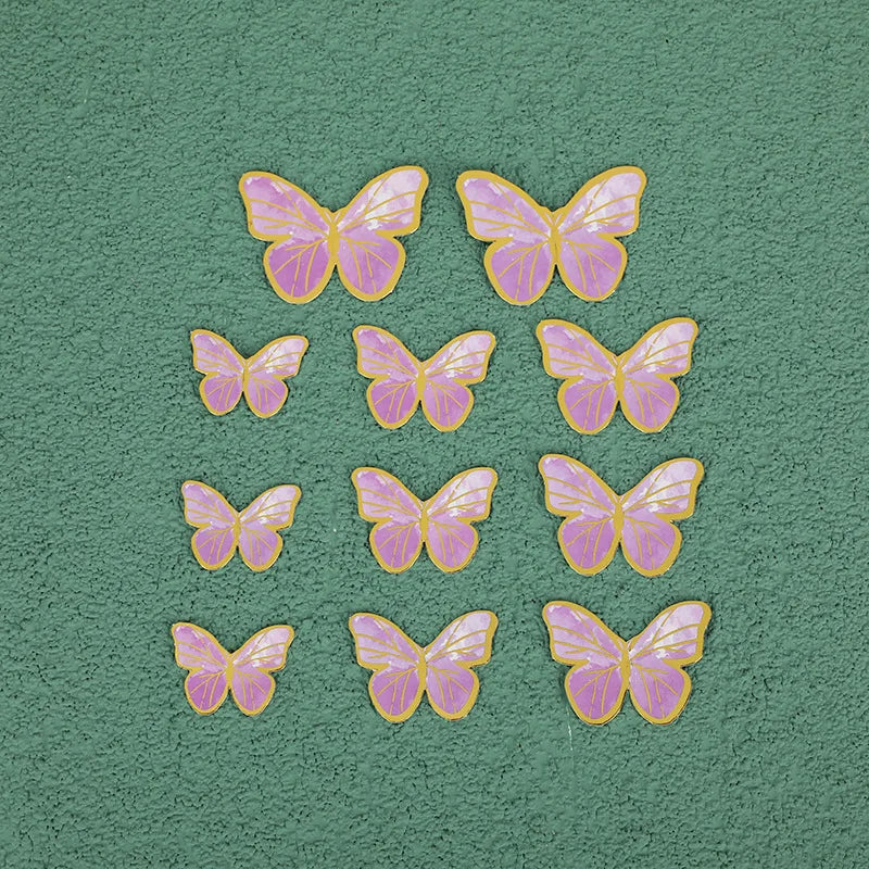 Cake Decoration Bronzing Butterfly Insert 11pcs/Set Paper Pink Purple Butterfly Baking Dessert Table Dress Up Birthday Decor