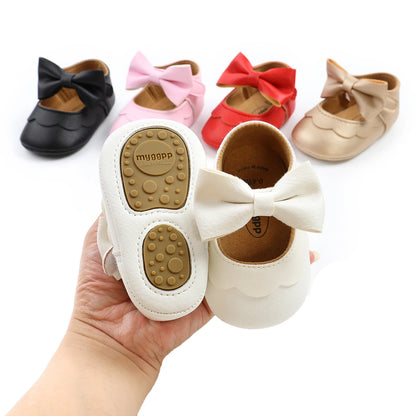 Citgeett 0-18M Baby Infant Girls Flat Shoes Bow Knot Solid First Walker Soft Sole Newborn Infant Toddler Girls Princess Shoes