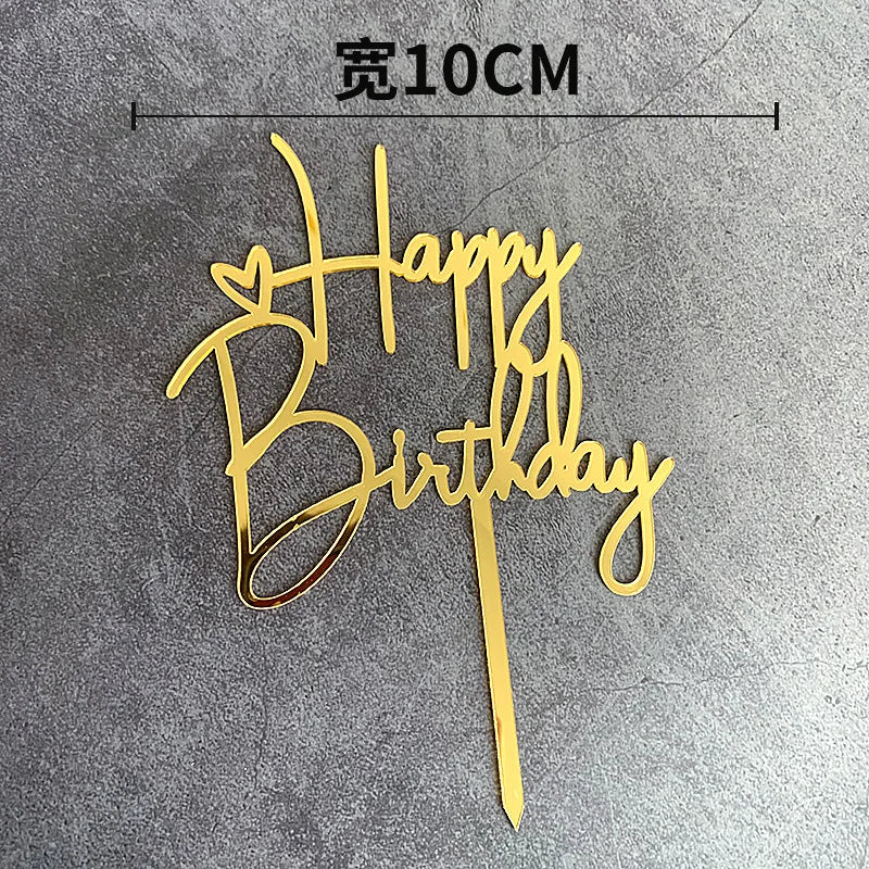 Acrylic Happy Birthday Cake Topper Gold Pink Birthday Cake Toppers Flags For Kids Birthday Party Cake Decorations Baby Shower
