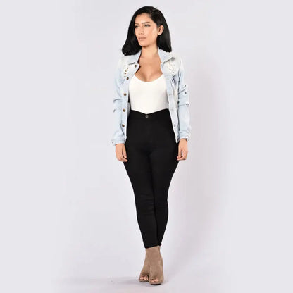 Cowboy Coat Clothing Women Denim Tops Jeans Jacket Long Sleeve Casual New Fashion M-5XL Plus Size Shorts Logos Low Solid Coats
