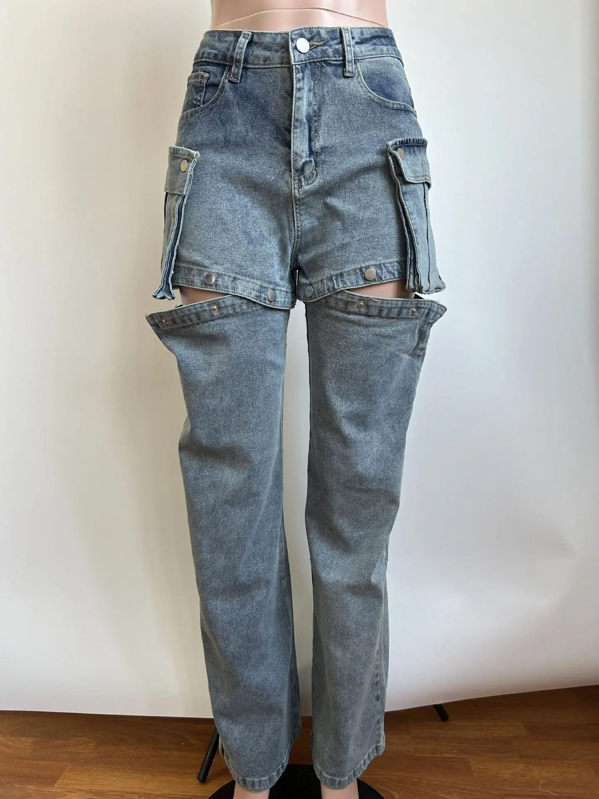 2025 New Design Women's Casual Cotton Stretch Washed Jeans Removable Denim Y2K Pants Multi-Pocket Shorts Trendy Trouser Legs