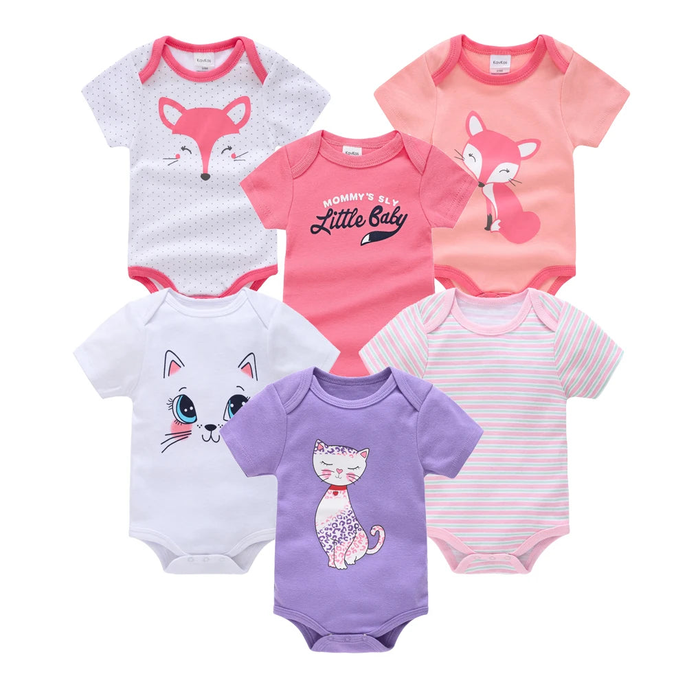 Kavkas Baby Girls Bodysuits 6/3 pcs/lot Summer Cotton Baby Clothes Short Sleeve Newborn body bebe 0-3 months Infant Clothing