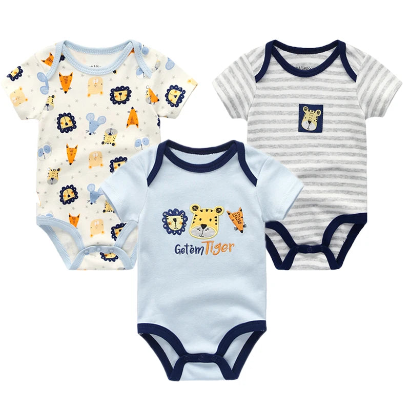 Baby Boy Jumpsuits 3 Pieces Newborn Clothes Set Toddler Girl Bodysuit Kiddiezoom Clothing 100%Cotton Soft Infant Rompers 0-12M