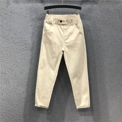 New Arrival Summer Women's Harem Pants All-matched Casual Cotton Denim Capri Pants Elastic Waist Yellow White Jeans Plus 5XL 6XL