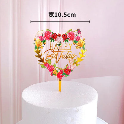 Acrylic Happy Birthday Cake Topper Gold Pink Birthday Cake Toppers Flags For Kids Birthday Party Cake Decorations Baby Shower