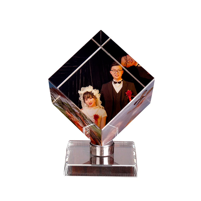 Personalized Customization Crystal Cube Shape Photo Album Glass Figurines Graduation Wedding Souvenir Home Decor Christmas Gifts